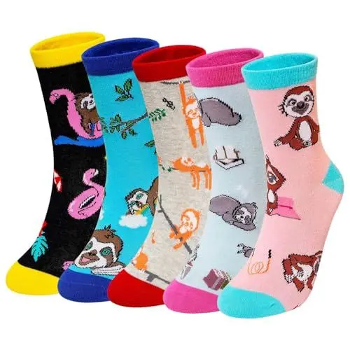 Produktbild: ZAKASA Witzige Socken Damen Baumwolle: Lustige Bunte Socken Interessante Frauen Tier Motiv Sneaker Socken EU 35-41 Faultier 5 Paare