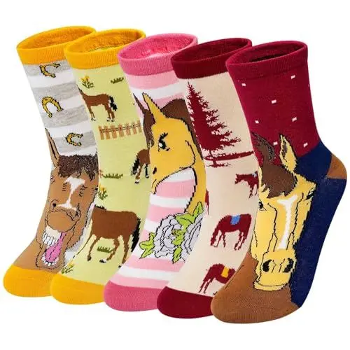 Produktbild: PUTUO Damen Lustige Socken Pferd: Witzige Bunte Socken Frauen Tier Socken aus Baumwolle Pferd 37-43 5 Paare