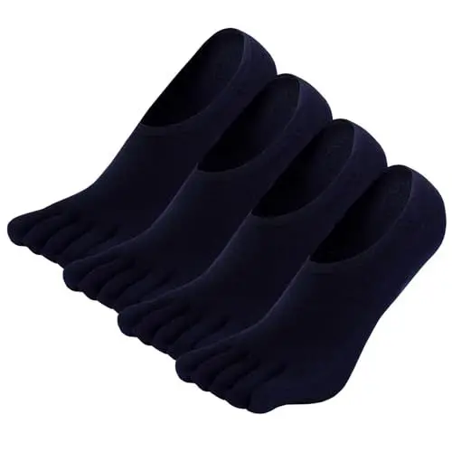 Produktbild: PUTUO Herren Zehensocken Usichtbare Socken: Sneaker Socken Baumwolle mit Fünf Finger für Männer Füßlinge Kurz Sneakersocken mit Anti Rutsch Silikonpad EU 43-46 Paar