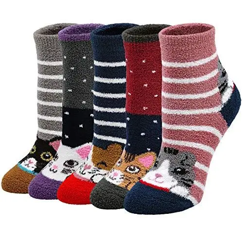Produktbild: PUTUO Wintersocken Damen Dicke Socken: Thermosocken Frauen Winter Warme Thermo Lustige Bunt Socken mit Frottee 5 Paar