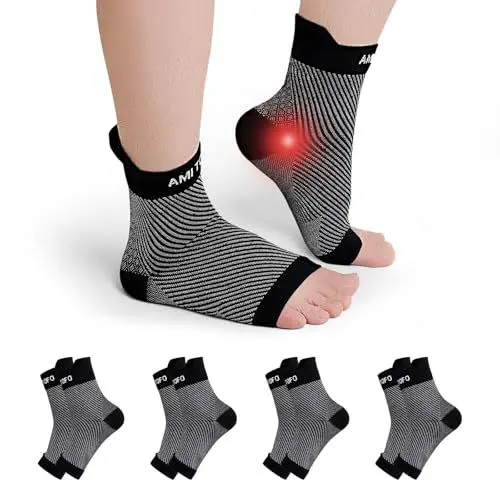 Produktbild: PUTUO Neuropathie Socken für Herren Damen: Orthopädische Kompressionssocken Plantarfasziitis Socken Sprunggelenkbandage Große L/XL Schwarz 4 Paare