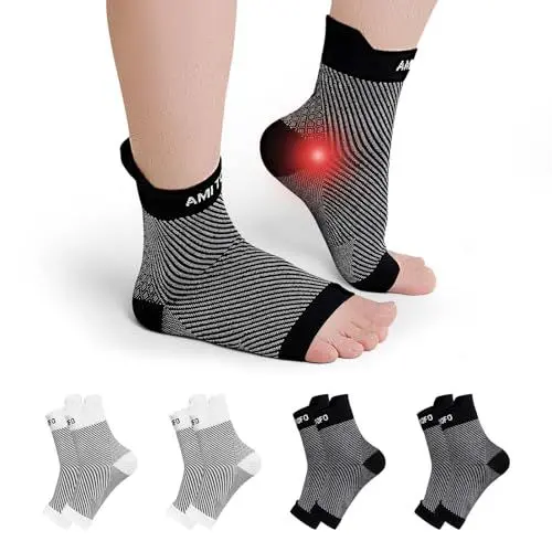 Produktbild: PUTUO Neuropathie Socken für Herren Damen: Orthopädische Kompressionssocken Plantarfasziitis Socken Sprunggelenkbandage Große L/XL Weiß Schwarz 4 Paare
