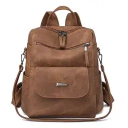 Produktbild: Puwuzixi Frauen Rucksack Wasserdicht Anti-Diebstahl Leichtgewicht PU Mode Reisen Mehrzweck Cabrio Geldbörse Umhängetasche Handtasche Rucksack（Caramel）
