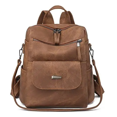 Produktbild: Puwuzixi Frauen Rucksack Wasserdicht Anti-Diebstahl Leichtgewicht PU Mode Reisen Mehrzweck Cabrio Geldbörse Umhängetasche Handtasche Rucksack（Caramel）