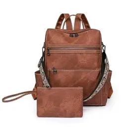 Produktbild: Puwuzixi Frauen Rucksack Wasserdicht Anti-Diebstahl Leichtgewicht PU Mode Reisen Mehrzweck Cabrio Geldbörse Umhängetasche Handtasche Rucksack (Brown)