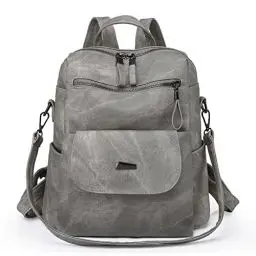 Produktbild: Puwuzixi Frauen Rucksack Wasserdicht Anti-Diebstahl Leichtgewicht PU Mode Reisen Mehrzweck Cabrio Geldbörse Umhängetasche Handtasche Rucksack（Grey）