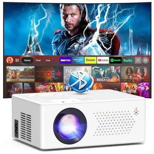 Produktbild: Puxinat Beamer, Mini Beamer Bluetooth5.2 Full HD 1080P Tragbarer Outdoor/Heimkino Projektor, 50% Zoom 200-Zoll-Display, Kompatibel mit TV Stick/HDMI/Smartphone/Spielkonsole/USB (Inkl. Fernbedienung)