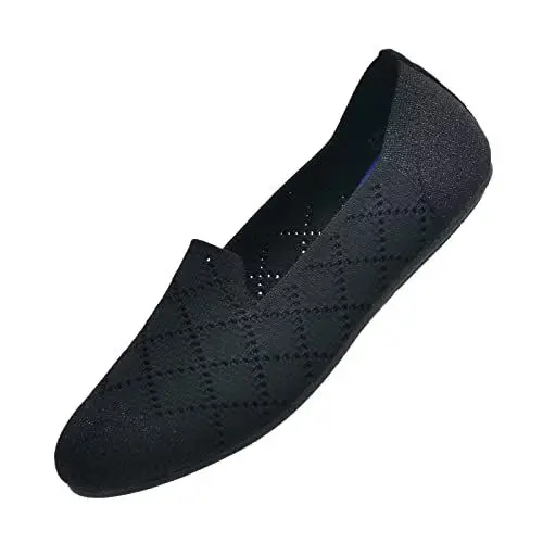 Produktbild: Puxowe Damen Ballerina Flache Schuhe Runde Zehe Strick Kleid Schuhe Niedriger Keil Slip On Ballerina Walking Flats für Frauen Bequem 40 EU Black/Funkelnd