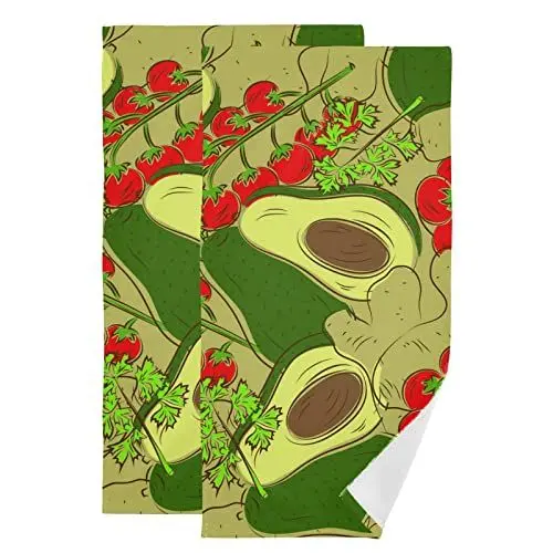 Produktbild: PUXUQU Handtuch 2er Pack, Gemüse Tomaten Petersilie Ingwerwurzel Avocado Gesichtstuch für Badezimmer Küche Hotel Strandreisen
