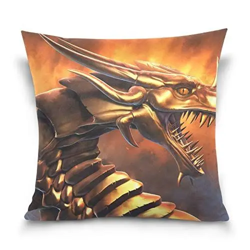 Produktbild: PUXUQU Kissenbezug 45x45 cm Epos Golden Drachen Dekorative quadratische Kissenbezüge Kissenhülle für Couch Sofa Schlafzimmer Auto