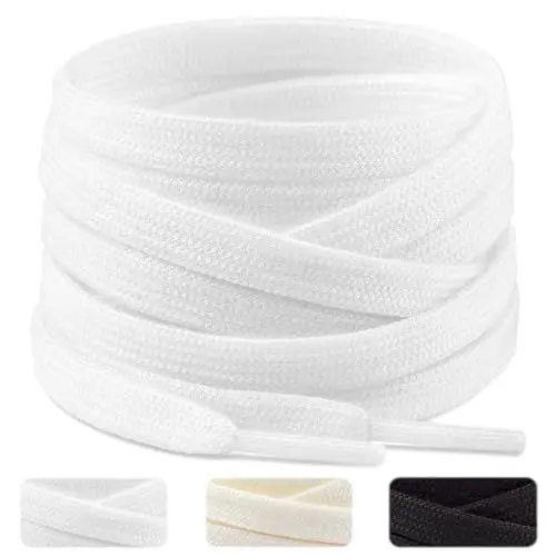Produktbild: Puzeam 2 Paar Flache Sneaker Schnürsenkel, 8mm Breite reißfest Schuhbänder für Sportschuhe, Turnschuhe, Premium Ersatz Shoelaces Weiß 120