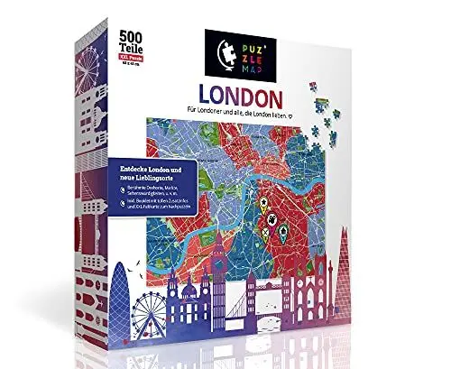 Produktbild: PuzzleMap London Puzzle Stadtplan - XXL 500 Teile - Mit Booklet & Faltkarte - 68x48cm Motivgröße - Reiseführer Geschenk Souvenir