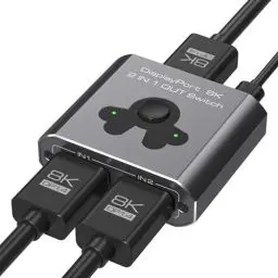 Produktbild: PVBCTCSID 8K60Hz Displayport Switch 2 in 1 Out DP 1.4 Switch 4K144Hz Displayport Umschalter Display Port Switcher Kompatibel Mit TV Monitoren Laptops PC Projektoren etc