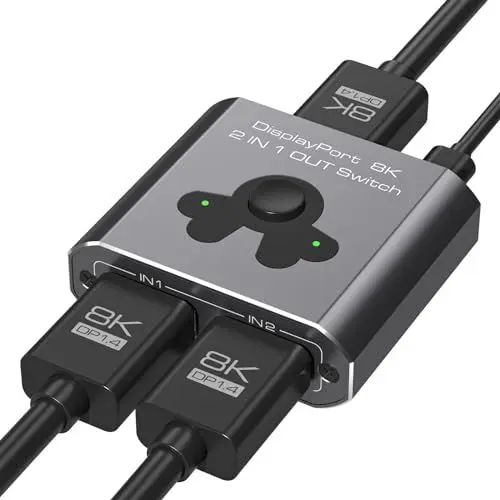 Produktbild: PVBCTCSID 8K60Hz 4K144Hz Displayport Switch 2 In 1 Out DP 1.4 Switch Display Port Umschalter 2x1 Displayport Umschalter Kompatibel Mit TV Monitoren Laptops PC Projektoren Etc