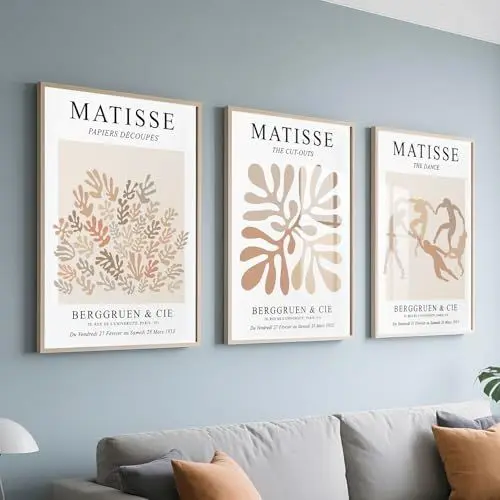 Produktbild: PWAAHDC Matisse Poster Set – 3 teilige Bilder ohne Rahmen auf Leinwand 60x90 cm – Wandbilder Wohnzimmer Modern, Badezimmer Bilder, Wandbilder Schlafzimmer, Poster Set Hochformat