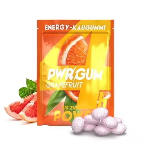 Produktbild: PWRGRUM Energy-Kaugummi Grapefruit-Geschmack 4er Pack I Bis zu 4-Stunden Energie Boost I Zuckerfrei & Zahnpflegend I Ideale Alternative zu Energy-Drinks I Gönn dir natürliche Power mit jedem Kauen!