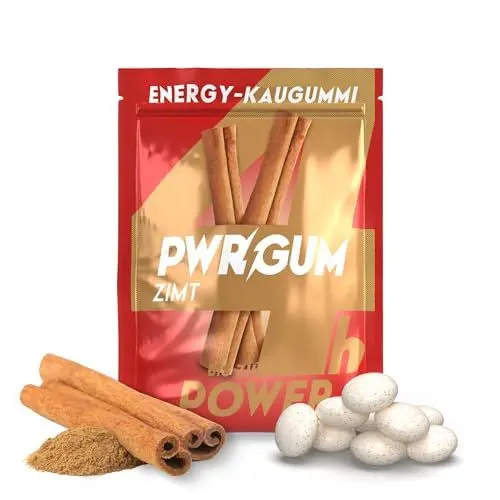 Produktbild: PWRGRUM Energy-Kaugummi Zimt-Geschmack 4er Pack I Bis zu 4-Stunden Energie Boost I Zuckerfrei & Zahnpflegend I Ideale Alternative zu Energy-Drinks I Gönn dir natürliche Power mit jedem Kauen!
