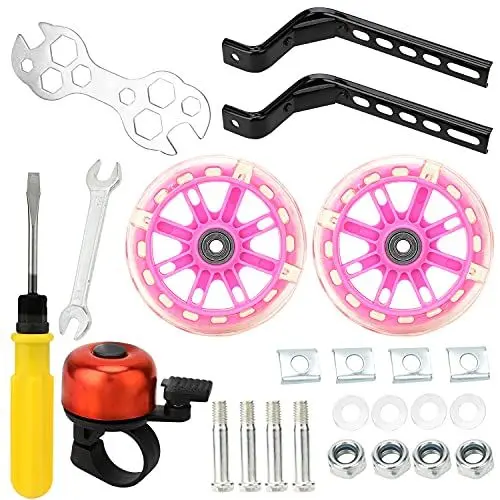 Produktbild: pwsap Fahrrad Stützräder Fahrradstabilisatoren für Kinderfahrrad, Hilfsräder für Kinder Einstellbare Kinder Stützräder Universal Bike Training Räder für 12 14 16 18 20(Rosa)