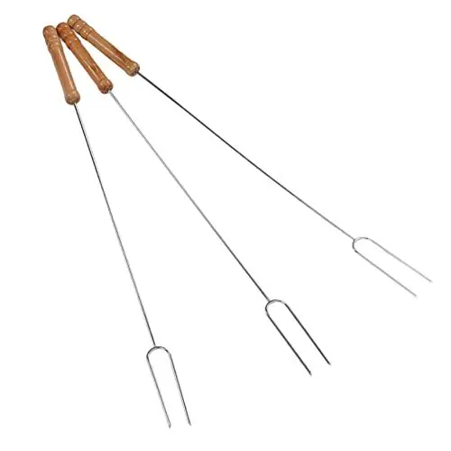 Produktbild: Pwshymi Multifunktionaler Bratstab aus Edelstahl, 3 Grillgabeln mit Buchenholzgriff für Grillen Im Freien, 47,2 cm Campingspieß, Smore Sticks, Hot Dog Gabel