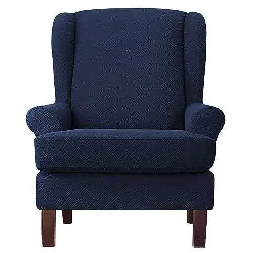 Produktbild: PWZYBXL Ohrensessel Überzug Spandex, Sessel-Überwürfe Ohrensessel Möbelschutz Stretch Sesselbezug Anti-Rutsch Sofabezug Für Wohnzimmer Schlafzimmer-Navy blau-2 Stück