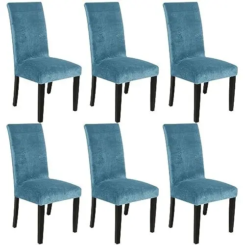 Produktbild: PWZYBXL Samt Stuhlhussen, Weiche Stuhlbezug 6er Set Stretch Dick Hussen für Stühle Abnehmbarem Waschbar Stuhlhussen für Esszimmerstühle für Hotel Heim-blau-D-6 Stück
