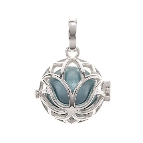 Produktbild: PYA Engelsrufer Anhänger „Protection Flower“ mit Klangkugel aus 925 Sterling Silber | Individueller Damen Schmuck aus Lotus- Blumen Kettenanhänger und Farbkugel | Passend für alle Halsketten.