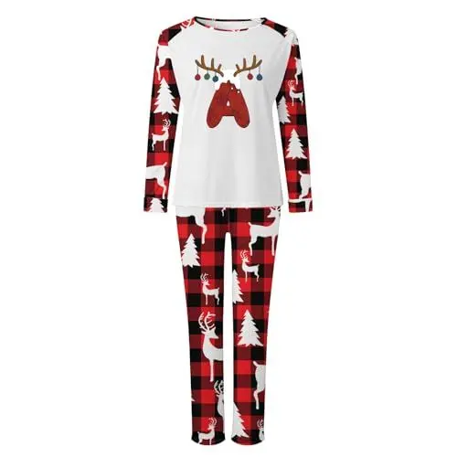 Produktbild: Pyjama Damen Couple Matching Christmas Pajamas Familien Weihnachtspullover Set 2 Teiler Damen Herbst Zweiteiler Leinen Pyjama Kinder Weihnachten Weihnachtspullover Baby Schlafanzug Weihnachten Kinder