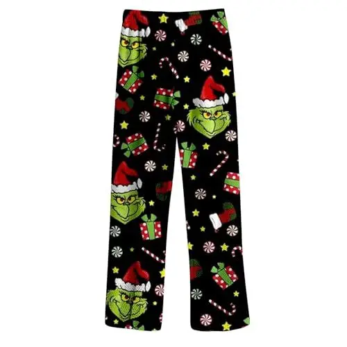 Produktbild: Pyjama Herren Lang Grinch Weihnachten Pyjama Hose Damen Flannel Schlafanzug Pyjama Kuschelig Lang Weihnachtspyjama Warm Anime Bequeme Schlafhose Pyjamahose Pyjama Hose Hose Kinder