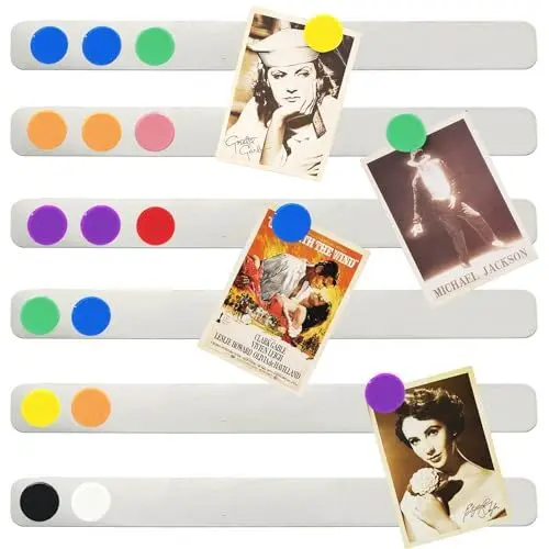Produktbild: PYJLBX Magnettafel Memoboard Selbstklebend Magnetleiste, Pinnwand Magnetisch Magnetwand Magnettafel Küche, Kleine Edelstahl Metallband Magnettafeln mit 10 Starke Magnete für Fotos Dokumente, 6 Stück