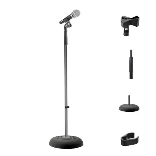Produktbild: Pyle Mikrofonständer, Microphone Stand, Universalmikrofonhalterung mit robustem Kompaktsockel, höhenverstellbar von 0,85 bis 1,52 Meter