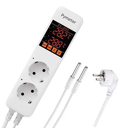 Produktbild: Pymeter Digital Temperaturregler Heizung Kühlen Thermostat Steckdose Steckerthermostat mit 2 fühler für Reptilien Aquarium Terrarium Gewächshaus Heizen