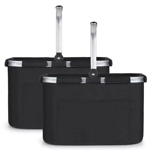 Produktbild: Diurwur®30L Einkaufskorb 2pcs Erschwinglich Picknickkorb Einkaufstasche Tragekorb mit Aluminiumgriff Faltbar große Einkaufskörbe für Arbeit/Einkaufen