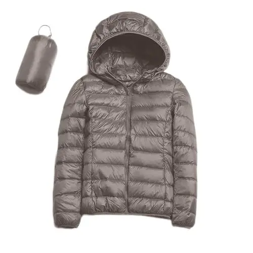 Produktbild: PYUIYY Frauen Warme wasserdichte Leichte Jacke Mit Kapuze Winddichter Wintermantel Mit Recycelter Isolierung Winter Schlank Kurz Mit Kapuze Warme Weiße Entendaunenmantel Oberbekleidung (Khaki, XL)