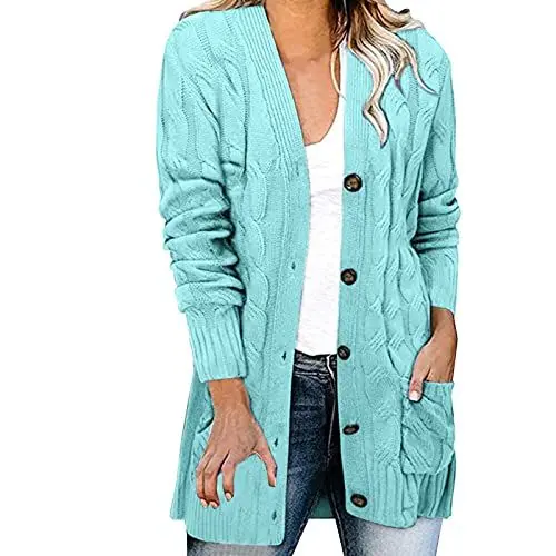 Produktbild: PYUIYY Lässige Strickjacke für Damen, große Größe, lockere -Jacke für Damen Strickjacke Business Damen Strick Fans (Light Blue, M)