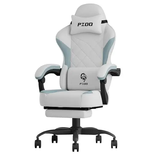 Produktbild: PZDO Bürostuhl ergonomisch, Schreibtischstuhl mit Fußstütze und Technischer Stoff, Ergonomischer Bürostuhl mit Lendenwirbelstütze, Gaming Stuhl Sessel, Office Chair, 150kg, Erwachsene, Grau