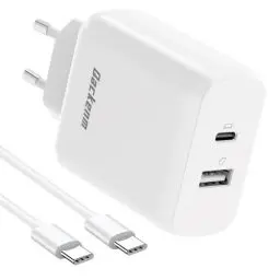 Produktbild: Qackenm USB C Ladegerät 65W, GaN Schnellladegerät mit 2M USB-C Kabel, 2-Port USB-C Netzteil PPS für MacBook Pro/Air, iPhone 16/16 Pro, iPhone 15/15 Pro/15 Pro Max/15 Plus, iPad Pro/Air, Galaxy S24/S23