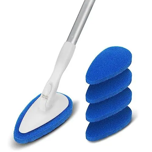 Produktbild: Qaestfy Reinigungsbürste Bad Dusche Schrubber mit Stiel Fliesenreiniger 5 Kratzfeste Pads Badreiniger mit 130cm Stiel für Duschwand Badewanne Badezimmer Wand Boden