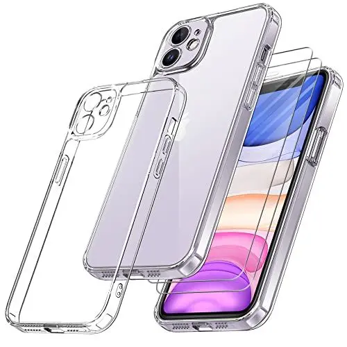 Produktbild: Qasyfanc Handyhülle Kompatibel mit iPhone 11, Hülle mit Kameraschutz und 2 Stück Schutzfolie, Hard PC Nie Vergilbung Case Transparent Militärschutz Kratzfest Fallschutz Schutzhülle, Klar