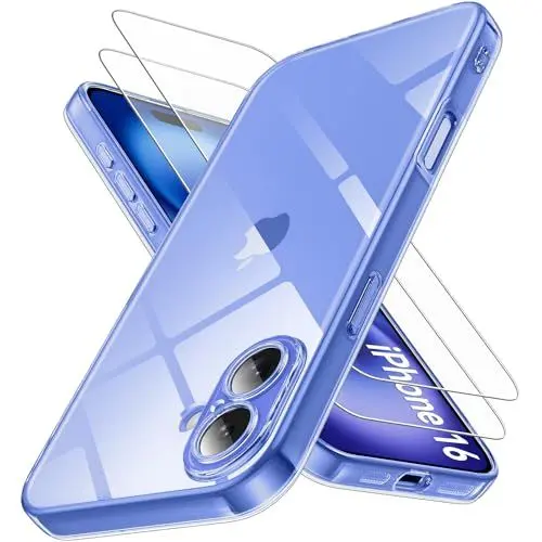 Produktbild: Qasyfanc Kameraschutzhülle Kompatibel mit iPhone 16 Hülle mit 2 Stück Schutzfolie, Dünne Transparent Handyhülle iPhone 16 Case Weiche Silikon Anti-Gelb Schutzhülle, Durchsichtig