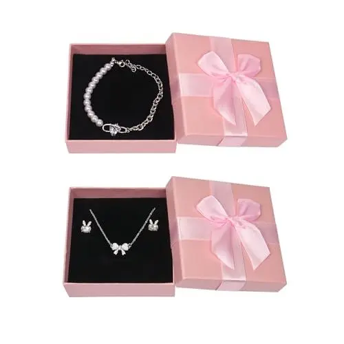 Produktbild: Qaziuy 9 x 9 x 3cm Schmuck Geschenkbox, 2 Stück Klein Mit Deckel für Kette, Ohrringe, Armband, Ring - Schmuck Verpackung für Geschenk