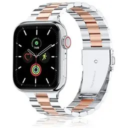 Produktbild: QAZNZ Metall Kompatibel mit Apple Watch Armband 46mm 45mm 44mm 49mm 42mm(Series 3 2 1), Herren Edelstahl iWatch Bands für Apple Watch Ultra 2/Ultra SE, Series 10 9 8 7 6 5 4 3 2 1(Silber&Roségold)