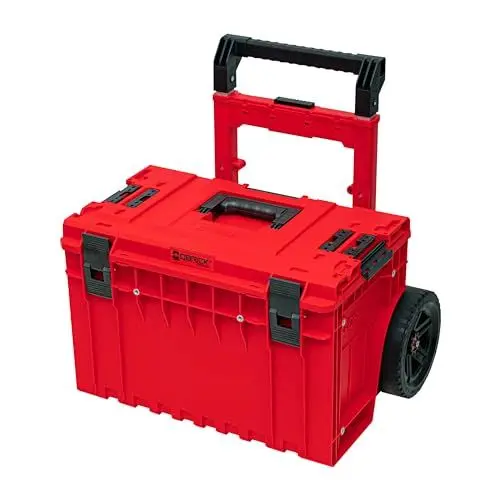 Produktbild: Qbrick System One Cart 2.0 Ultra HD Werkzeugkoffer Rollbar Werkzeugtrolley Werkzeugkasten Werkzeugbox aus Kunstoff Werkzeugkiste auf Rädern mit Klemmverschlüssen Rollende Werkstatt Rot 64,1x48,5x66 cm