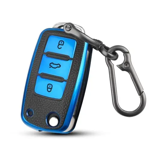 Produktbild: QBUC Autoschlüssel Hülle für VW,TPU Staubdicht Schlüsselbox Autoschlüsselschutz,Schlüsselhülle Cover für VW Polo/Santana/Jetta (D-Blau)
