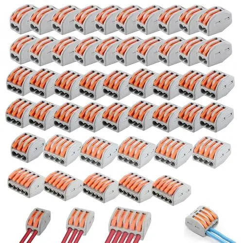 Produktbild: Qcdou Kabelverbinder, 60 Stück Verbindungsklemmen mit Betätigungshebel, Stromkabel Verbinder, 4mm² Leiter Klemme, Elektrische Anschlussblöcke, Frei Kombiniert Werden für Feste Flexible Kabel