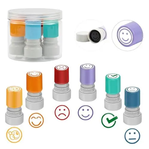 Produktbild: Qcdou Lehrer Stempel Set - 6 Stück Selbstfärbend, Lob Ermutigung Kinder, Motivationsstempel, Bunte Cartoon, Für Schule/Familien/Kindergarten Bildung Lehrhilfen(C)