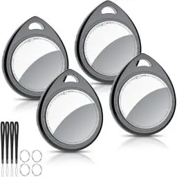 Produktbild: QCOQ Air Tracker Tags 4er Pack, Schwarz | Smart KeyFinder Tag Kompatibel mit Apple Wo ist? APP (iOS NUR) mit Schlüsselband, Koffer Tracker für Gepäck/Taschen/Key, Austauschbarer Akku