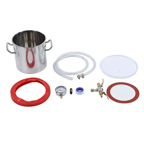 Produktbild: 6L Vakuumkammer aus Edelstahl, Vakuumentgasungskammer-Kit mit Deckel aus Gehärtetem Glas, Hochvakuumkompatibel mit Vakuumpumpe der Neuen Position