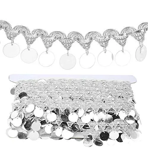 Produktbild: Qcwwy Bauchtanz-Quaste, 10 Yards Bauchtanz-Kette, Pailletten, Glänzender Bauchtanz-Schal, Nationale Kleidung, Dekoration, Zubehör, Tanzkostüm-Ornamente(Silber)