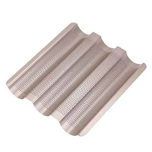 Produktbild: Perforiertes Baguette-Backblech, Antihaftbeschichtet, 3 Wellenbrote, Brotbackform, Ofen, Toaster, Französische Stangenbrot-Backform