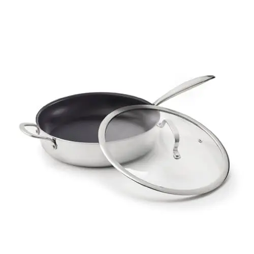 Produktbild: Qdesign - Dreischichtige Sauteuse - Edelstahl mit Antihaftbeschichtung - Induktionsboden - Gesundes Kochen und Einfache Reinigung - 24 cm - Silberfarben